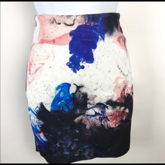 Zara NWOT Scuba Bodycon Ink Blot Skirt - Picture 2 of 4